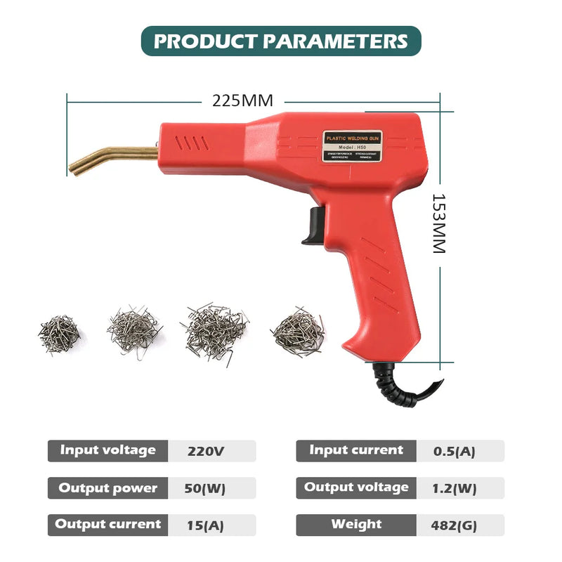 Máquina de solda de plástico para grampeador, kit de reparo de para-choque, ferro de solda para reparo de plástico, para-choque de carro, pistola de soldagem, imperdível