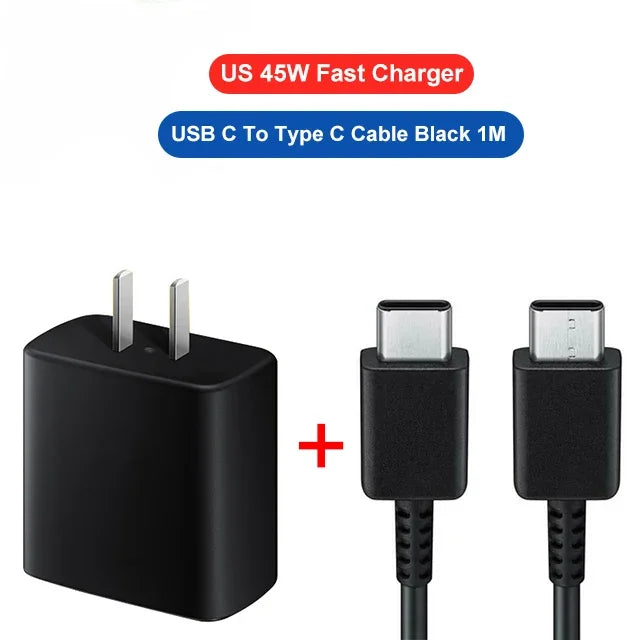 Carregador USB C PD45W para Samsung Galaxy S24 S23 S22 S21 S20 Ultra S10 Plus FE Carregamento super rápido Tipo C Cabo de carregamento Acessórios