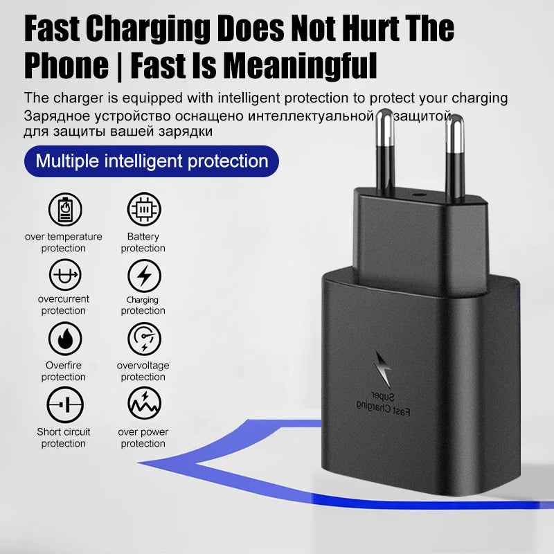 Carregador USB C PD45W para Samsung Galaxy S24 S23 S22 S21 S20 Ultra S10 Plus FE Carregamento super rápido Tipo C Cabo de carregamento Acessórios