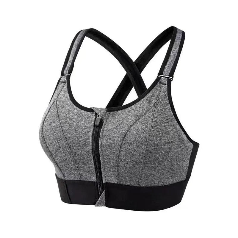 Sutiã esportivo com zíper frontal, roupa íntima feminina, corrida, fitness, sem costura, sutiã à prova de choque, respirável, sem aro, bralett