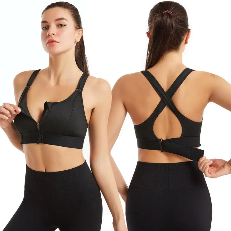 Sutiã esportivo com zíper frontal, roupa íntima feminina, corrida, fitness, sem costura, sutiã à prova de choque, respirável, sem aro, bralett