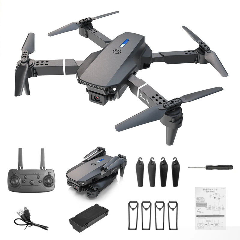 DRONE - DWI D17/E88 Pro Drone 4k Profissional HD 4k Rc Avião Dual-Camera Grande Angular Cabeça Remota Quadcopter