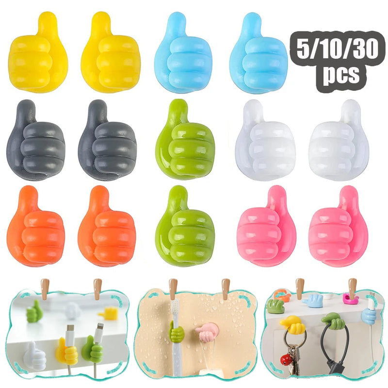 ORGANIZADOR MODA NO TIK-TOK, auto-adesivo Thumb Wall Hooks, clipes de cabo, chave, escova de dentes, fone de ouvido, cabo, cabide para desktop, banheiro, multi-função, 5, 10, 30pcs