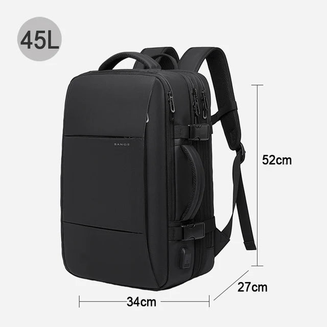 Mochila de viagem BANGE Mochila empresarial masculina Mochila escolar Bolsa USB expansível Grande capacidade 17.3 Laptop Mochila impermeável da moda