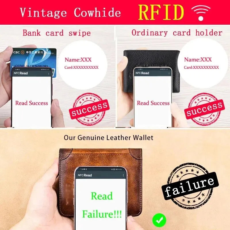 CARTEIRA ANTI FURTO - Carteiras de proteção Rfid de couro nuine para homens Vintage Fino Curto Multi Função ID Titular do Cartão de Crédito Bolsa de Dinheiro