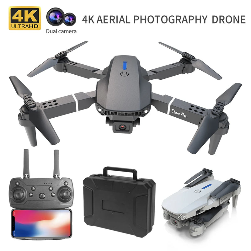 DRONE - DWI D17/E88 Pro Drone 4k Profissional HD 4k Rc Avião Dual-Camera Grande Angular Cabeça Remota Quadcopter