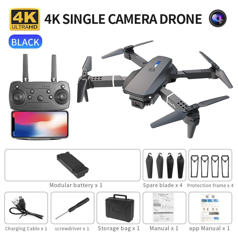 DRONE - DWI D17/E88 Pro Drone 4k Profissional HD 4k Rc Avião Dual-Camera Grande Angular Cabeça Remota Quadcopter