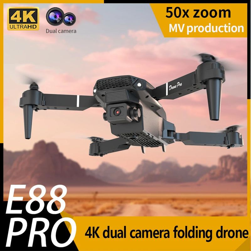 DRONE - DWI D17/E88 Pro Drone 4k Profissional HD 4k Rc Avião Dual-Camera Grande Angular Cabeça Remota Quadcopter