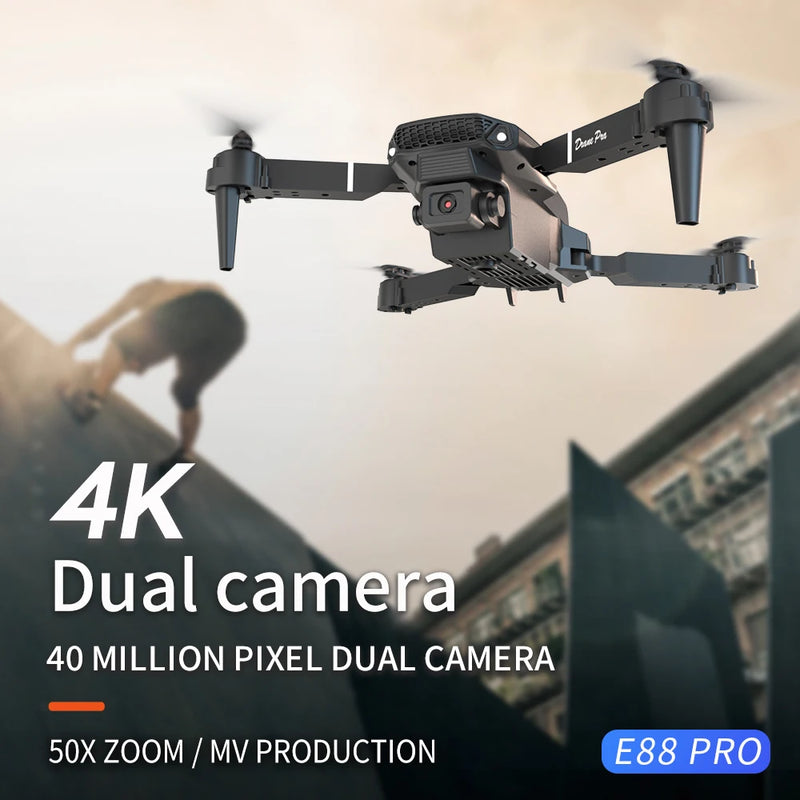 DRONE - DWI D17/E88 Pro Drone 4k Profissional HD 4k Rc Avião Dual-Camera Grande Angular Cabeça Remota Quadcopter