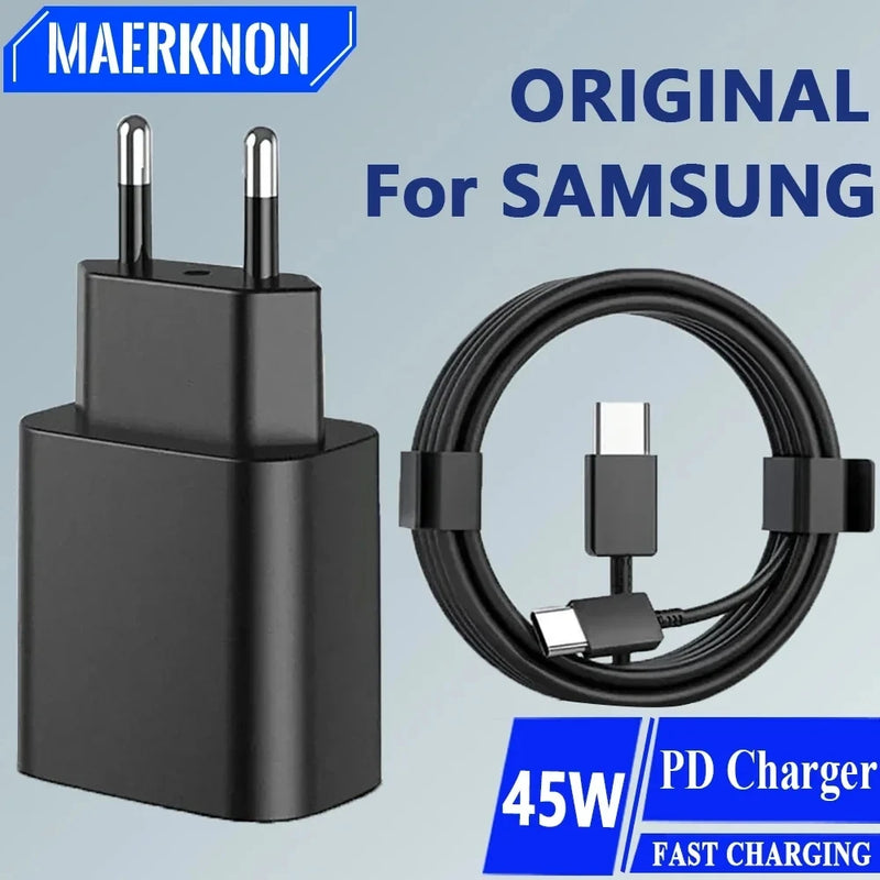 Carregador USB C PD45W para Samsung Galaxy S24 S23 S22 S21 S20 Ultra S10 Plus FE Carregamento super rápido Tipo C Cabo de carregamento Acessórios