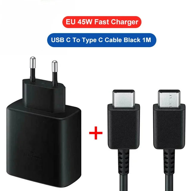 Carregador USB C PD45W para Samsung Galaxy S24 S23 S22 S21 S20 Ultra S10 Plus FE Carregamento super rápido Tipo C Cabo de carregamento Acessórios