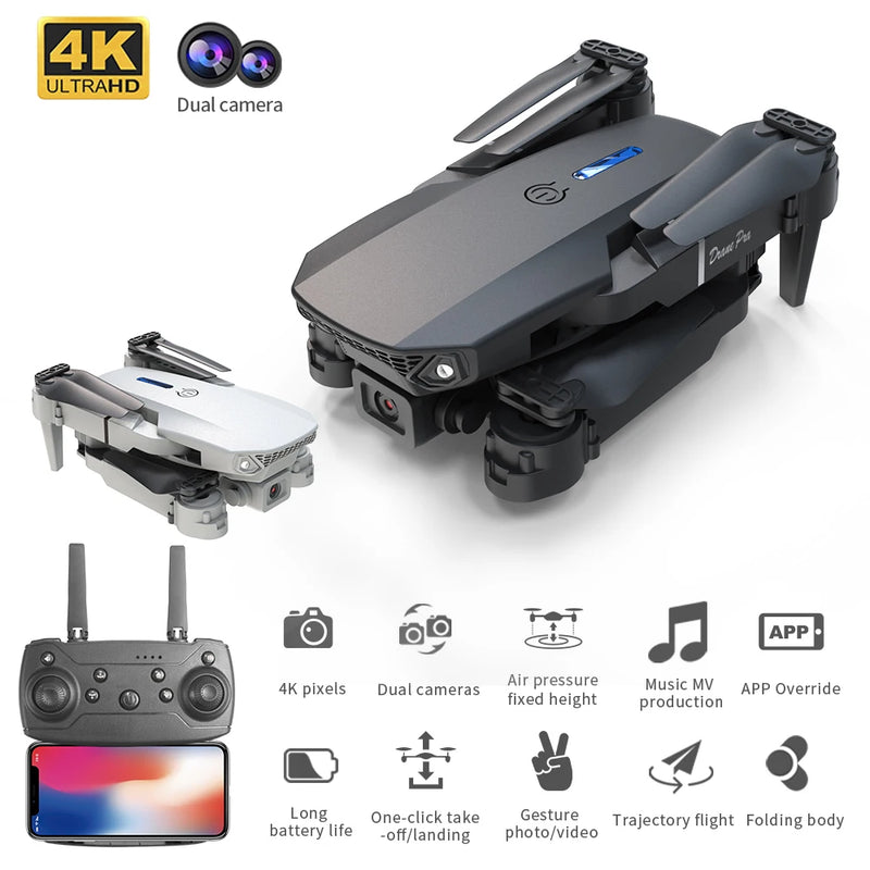 DRONE - DWI D17/E88 Pro Drone 4k Profissional HD 4k Rc Avião Dual-Camera Grande Angular Cabeça Remota Quadcopter