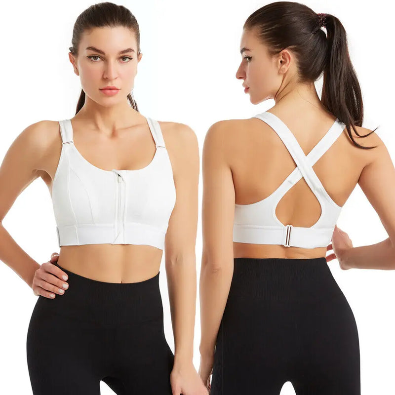 Sutiã esportivo com zíper frontal, roupa íntima feminina, corrida, fitness, sem costura, sutiã à prova de choque, respirável, sem aro, bralett