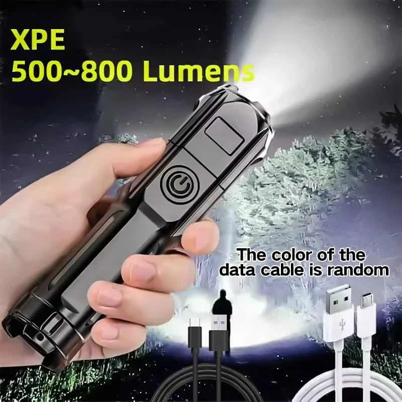 LANTERNA SUPER 4 Modos de Iluminação Lanternas LED Fortes Zoom Telescópico Lanterna Tática USB Holofote Portátil Lanterna de Acampamento de Longo Alcance